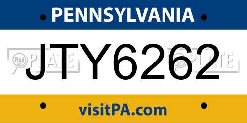 JTY6262 Pennsylvania License Plate