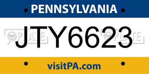 JTY6623 Pennsylvania License Plate