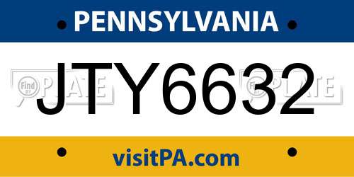 JTY6632 Pennsylvania License Plate