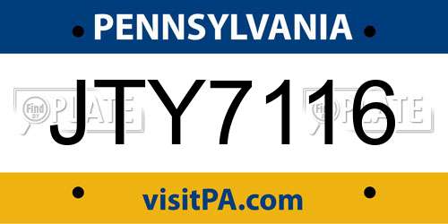 JTY7116 Pennsylvania License Plate