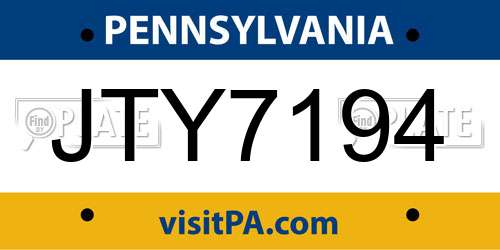 JTY7194 Pennsylvania License Plate