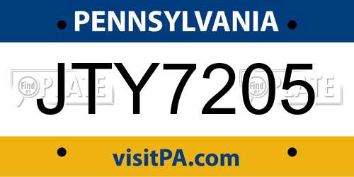JTY7205 Pennsylvania License Plate