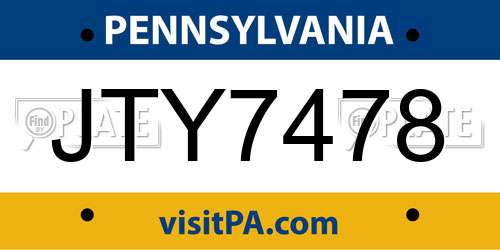 JTY7478 Pennsylvania License Plate