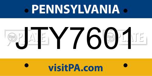 JTY7601 Pennsylvania License Plate