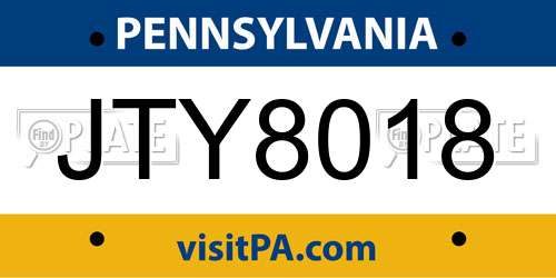 JTY8018 Pennsylvania License Plate