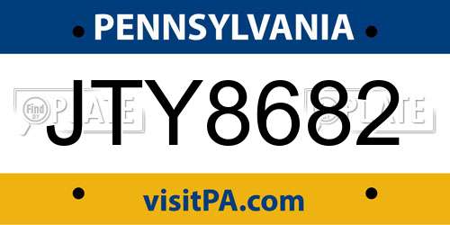 JTY8682 Pennsylvania License Plate