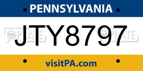 JTY8797 Pennsylvania License Plate