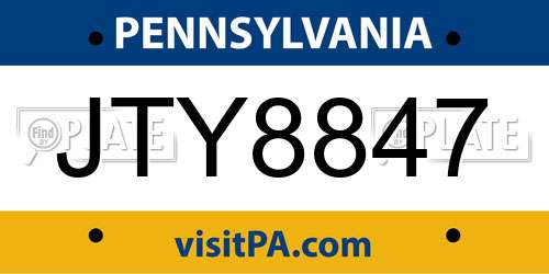 JTY8847 Pennsylvania License Plate