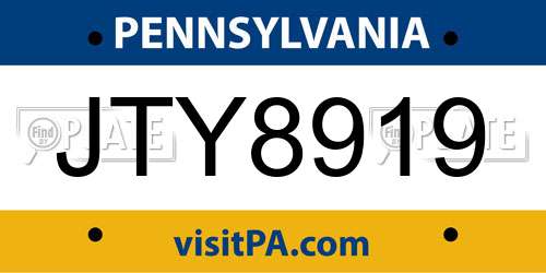 JTY8919 Pennsylvania License Plate