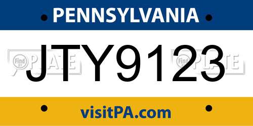 JTY9123 Pennsylvania License Plate
