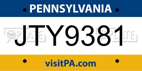 JTY9381 Pennsylvania License Plate