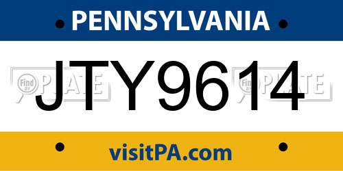 JTY9614 Pennsylvania License Plate
