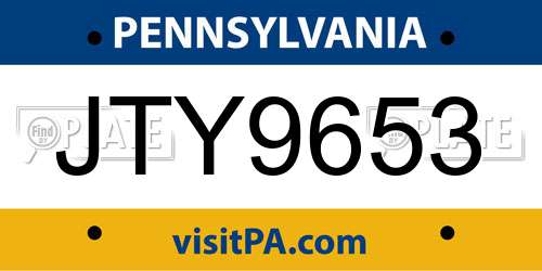 JTY9653 Pennsylvania License Plate