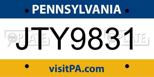 JTY9831 Pennsylvania License Plate