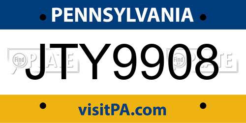 JTY9908 Pennsylvania License Plate