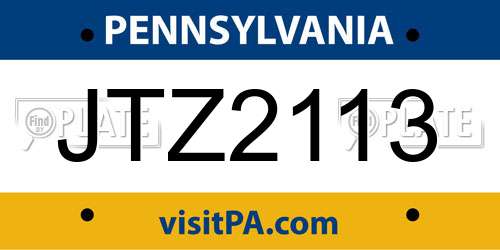 JTZ2113 Pennsylvania License Plate