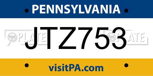JTZ753 Pennsylvania License Plate