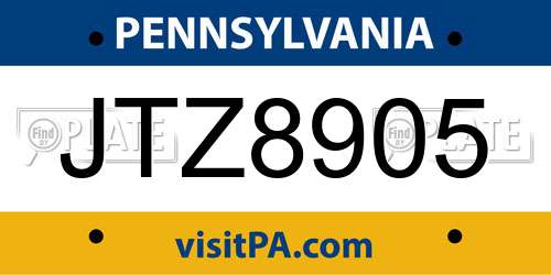 JTZ8905 Pennsylvania License Plate