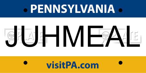 JUHMEAL Pennsylvania License Plate