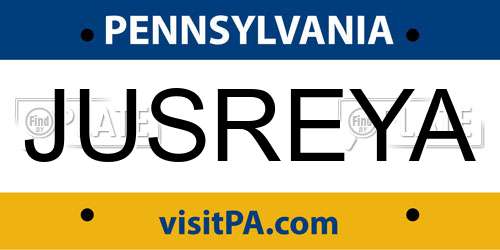 JUSREYA Pennsylvania License Plate