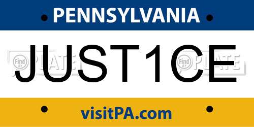 JUST1CE Pennsylvania License Plate
