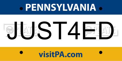 JUST4ED Pennsylvania License Plate