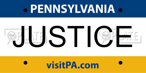 JUSTICE Pennsylvania License Plate
