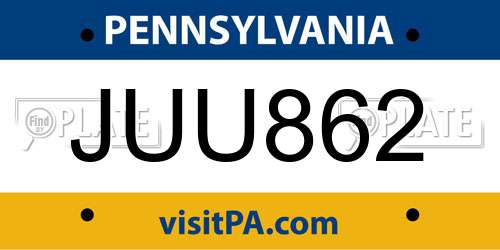 JUU862 Pennsylvania License Plate
