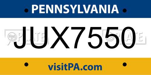 JUX7550 Pennsylvania License Plate