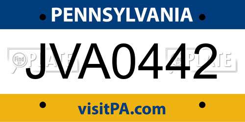 JVA0442 Pennsylvania License Plate
