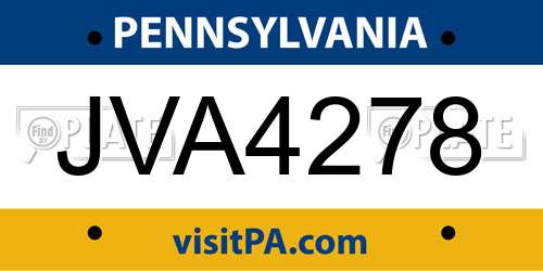 JVA4278 Pennsylvania License Plate