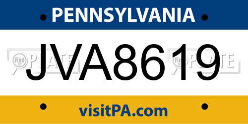 JVA8619 Pennsylvania License Plate