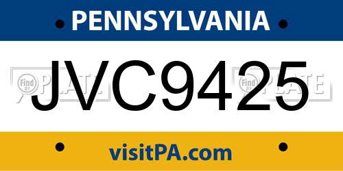 JVC9425 Pennsylvania License Plate