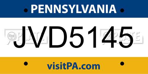 JVD5145 Pennsylvania License Plate