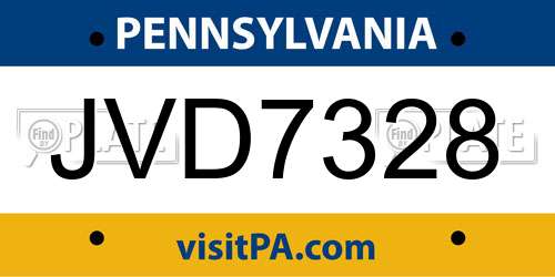 JVD7328 Pennsylvania License Plate