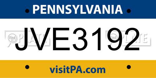 JVE3192 Pennsylvania License Plate