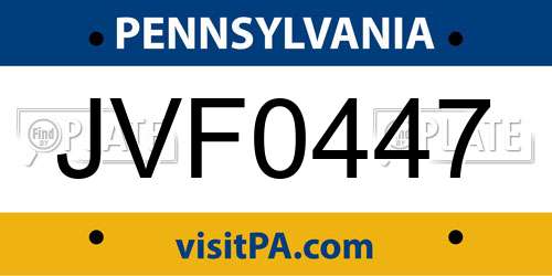 JVF0447 Pennsylvania License Plate