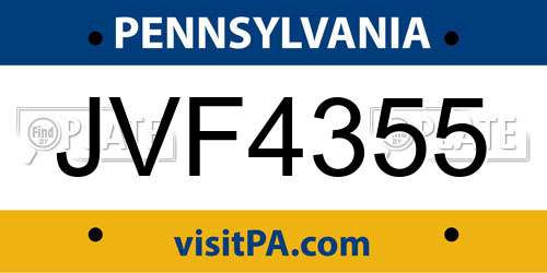 JVF4355 Pennsylvania License Plate