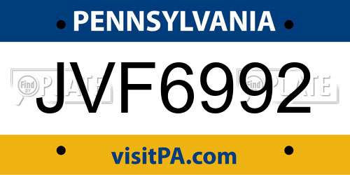 JVF6992 Pennsylvania License Plate