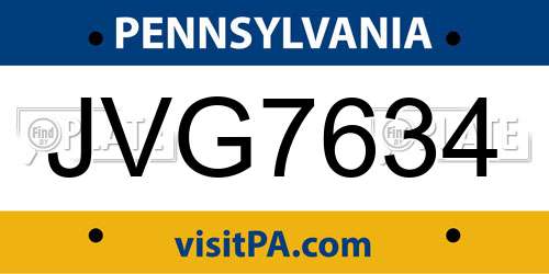 JVG7634 Pennsylvania License Plate