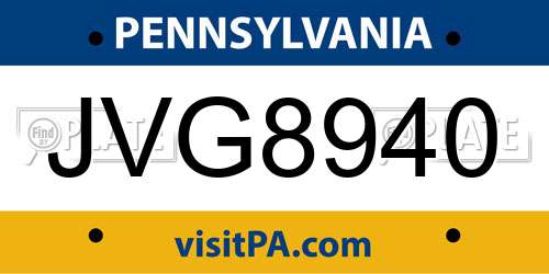 JVG8940 Pennsylvania License Plate