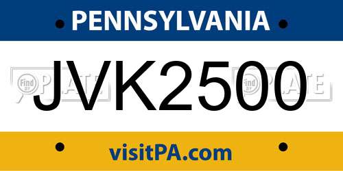 JVK2500 Pennsylvania License Plate