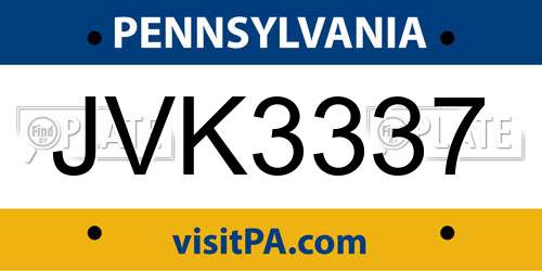 JVK3337 Pennsylvania License Plate
