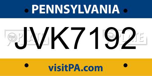 JVK7192 Pennsylvania License Plate
