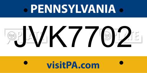 JVK7702 Pennsylvania License Plate