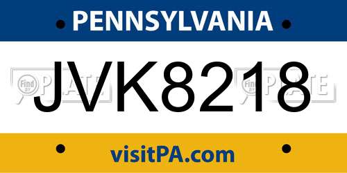 JVK8218 Pennsylvania License Plate