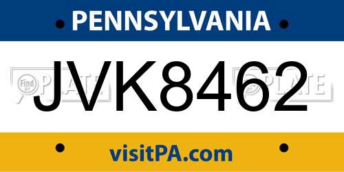 JVK8462 Pennsylvania License Plate