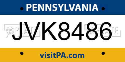 JVK8486 Pennsylvania License Plate