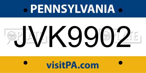 JVK9902 Pennsylvania License Plate