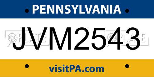 JVM2543 Pennsylvania License Plate